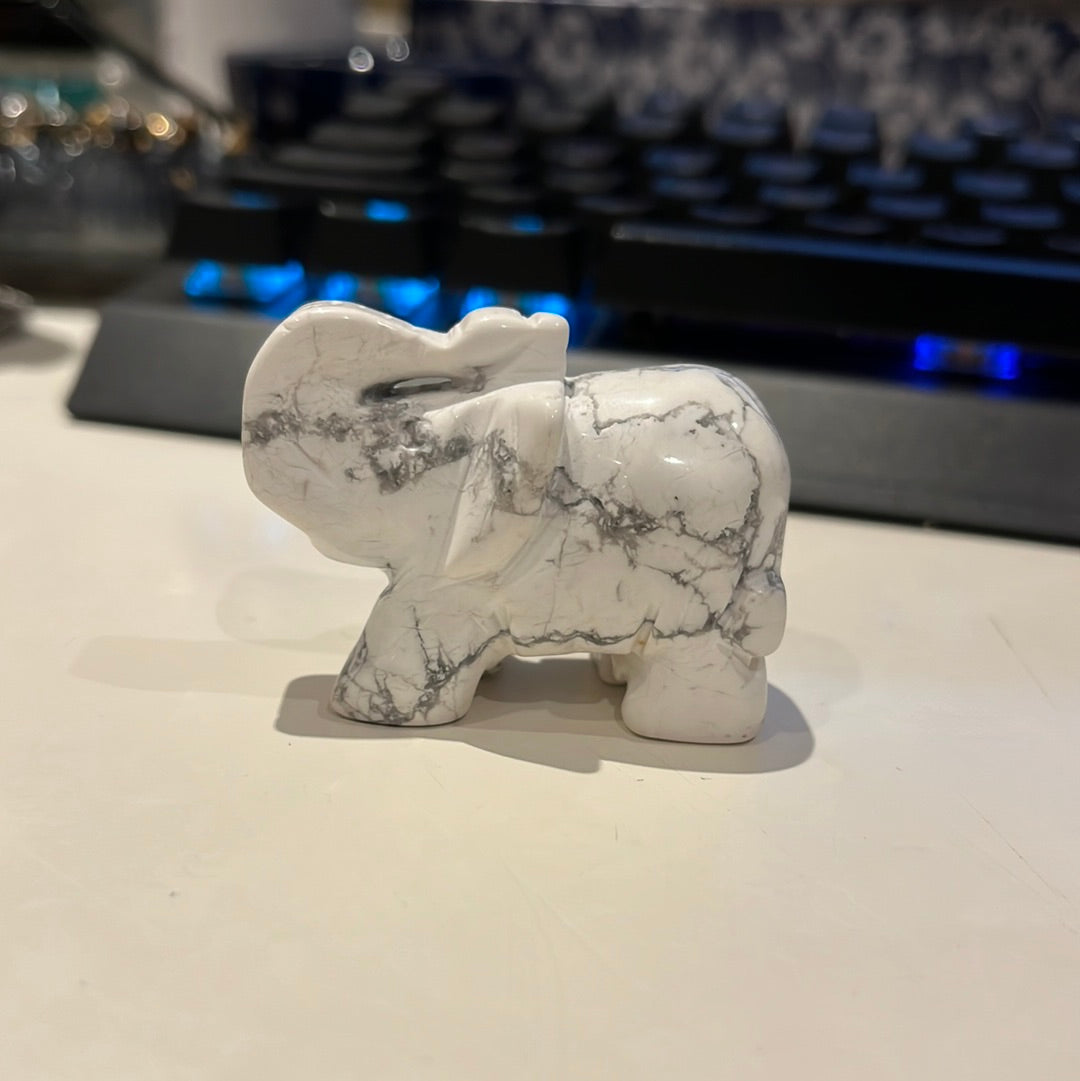 Howlite Elephant Carving