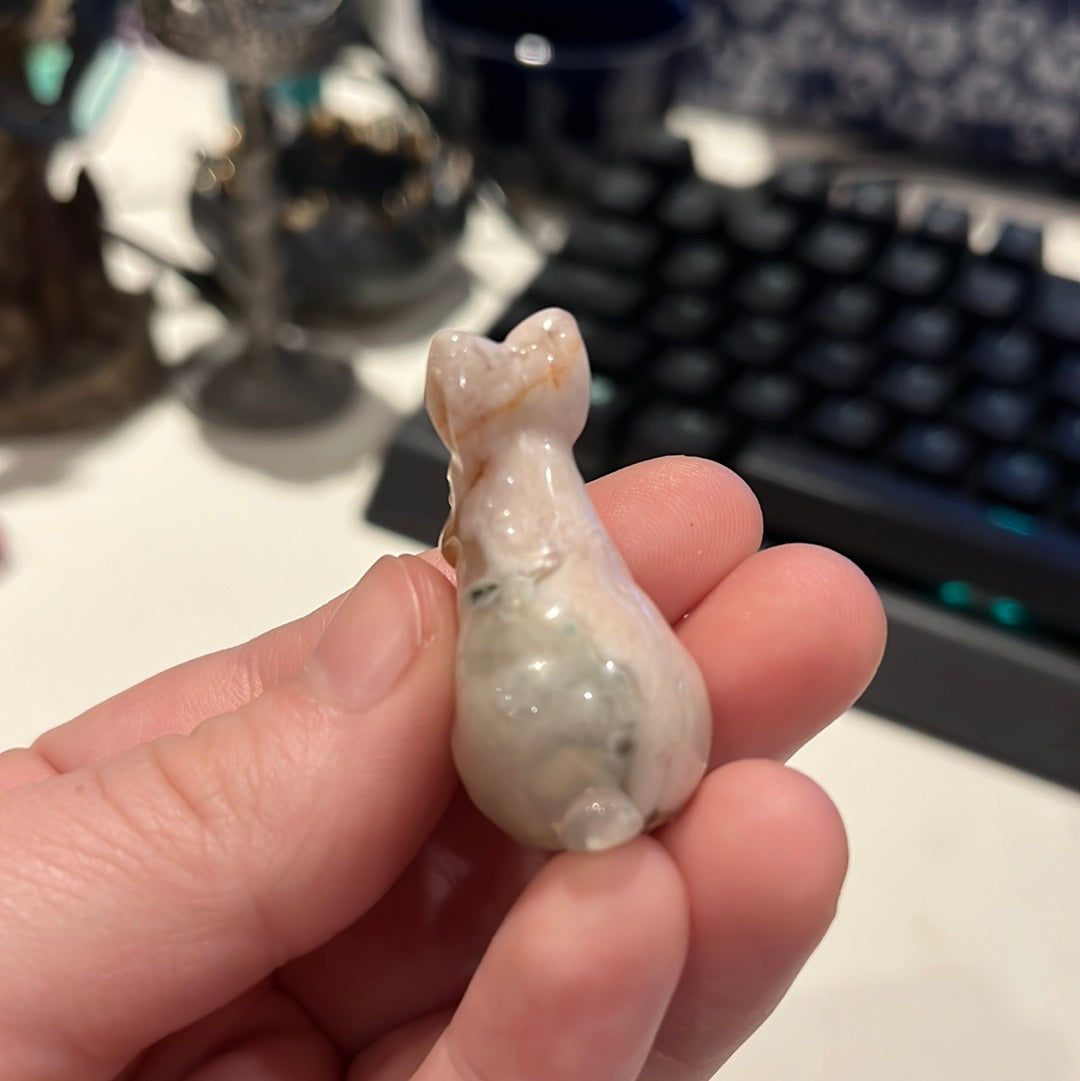 Flower Agate Hare/Rabbit Carving