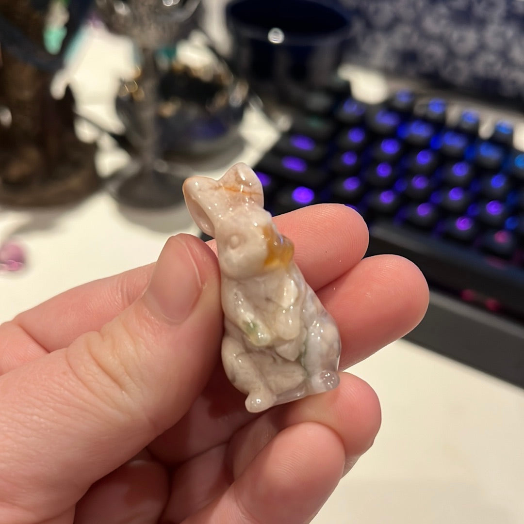 Flower Agate Hare/Rabbit Carving
