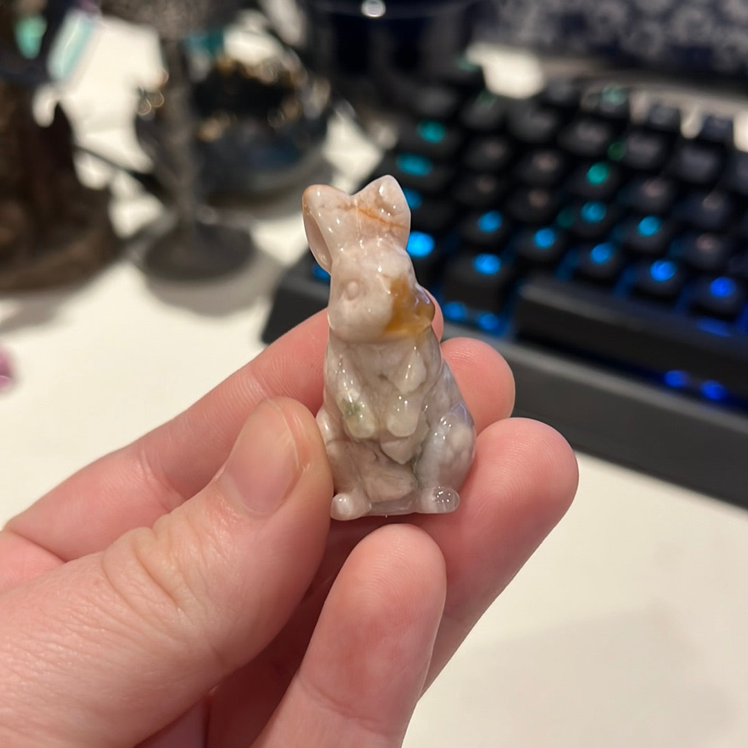 Flower Agate Hare/Rabbit Carving