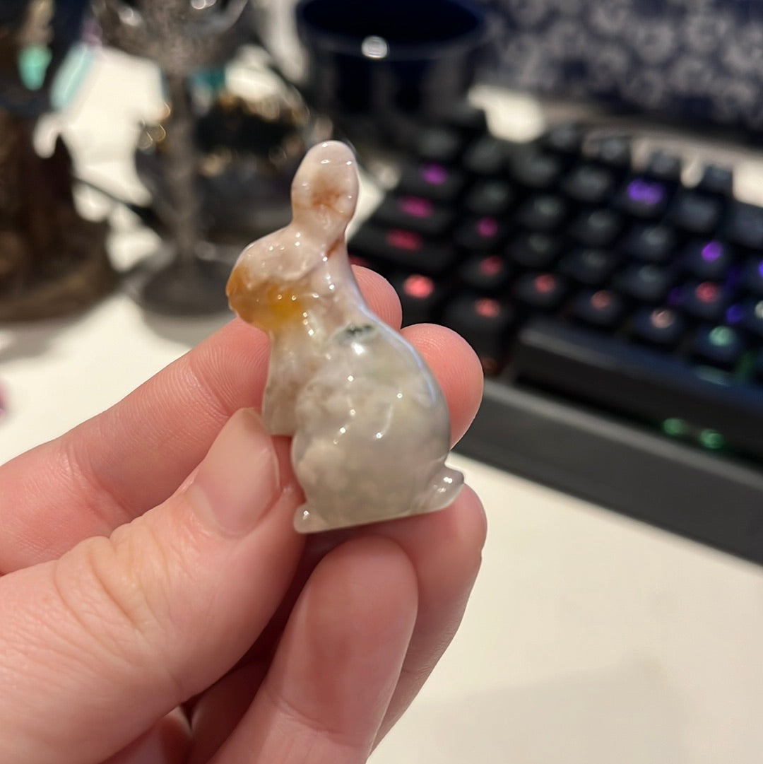 Flower Agate Hare/Rabbit Carving