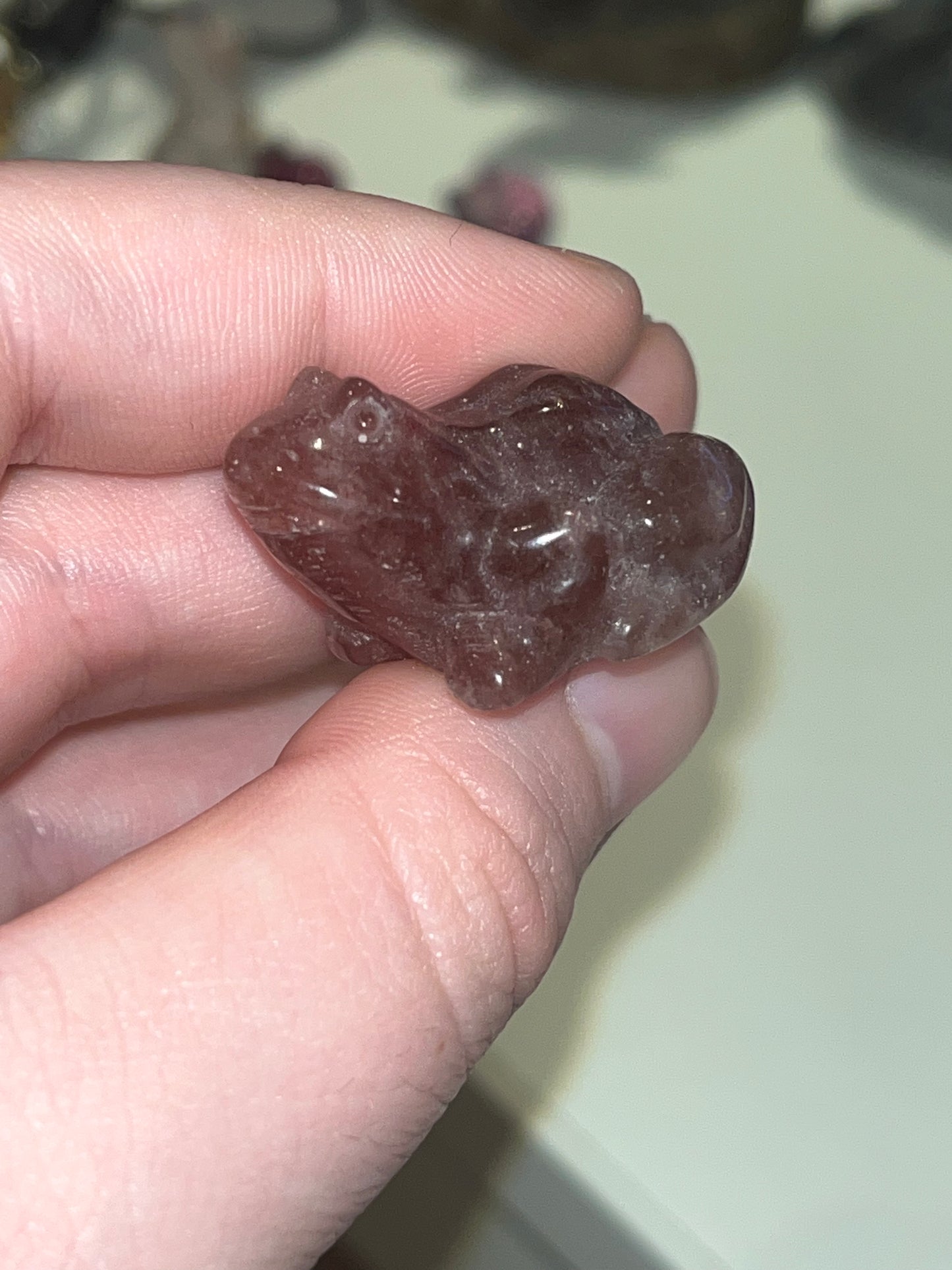 Strawberry Quartz Frog Carving