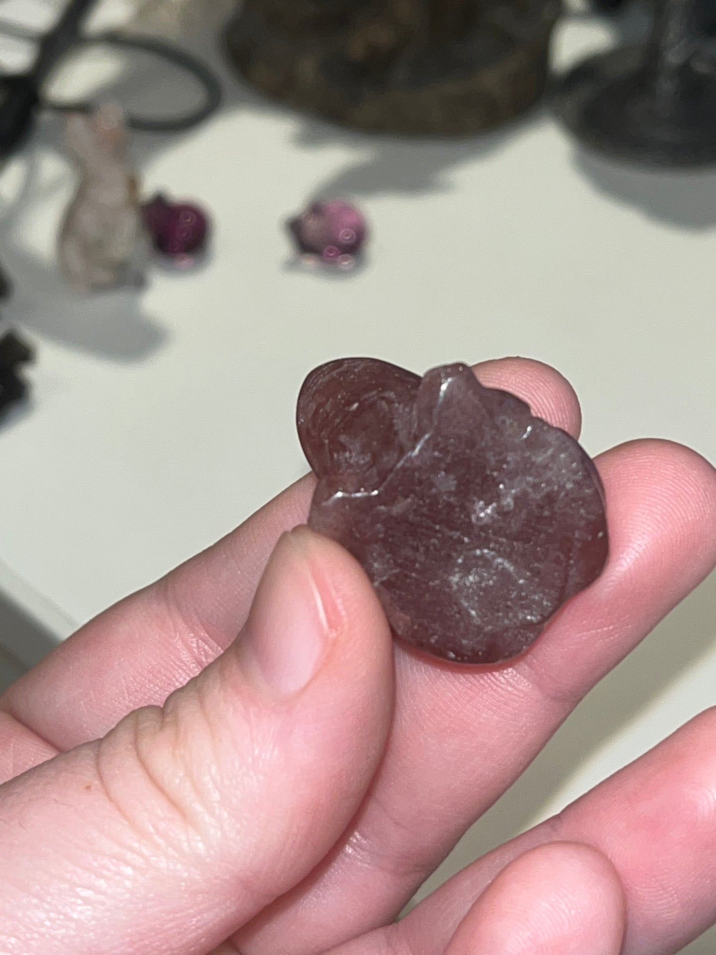 Strawberry Quartz Frog Carving