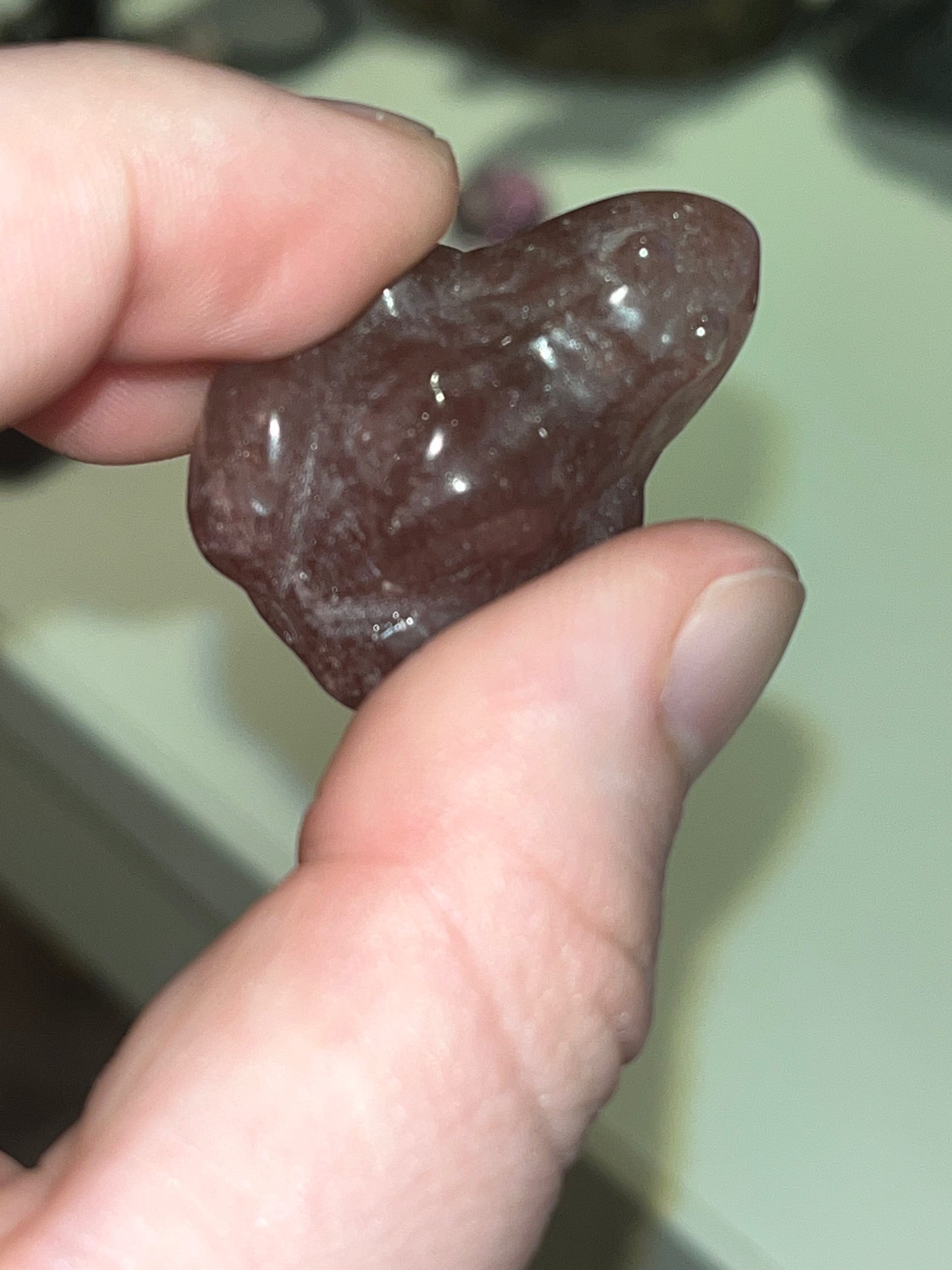 Strawberry Quartz Frog Carving