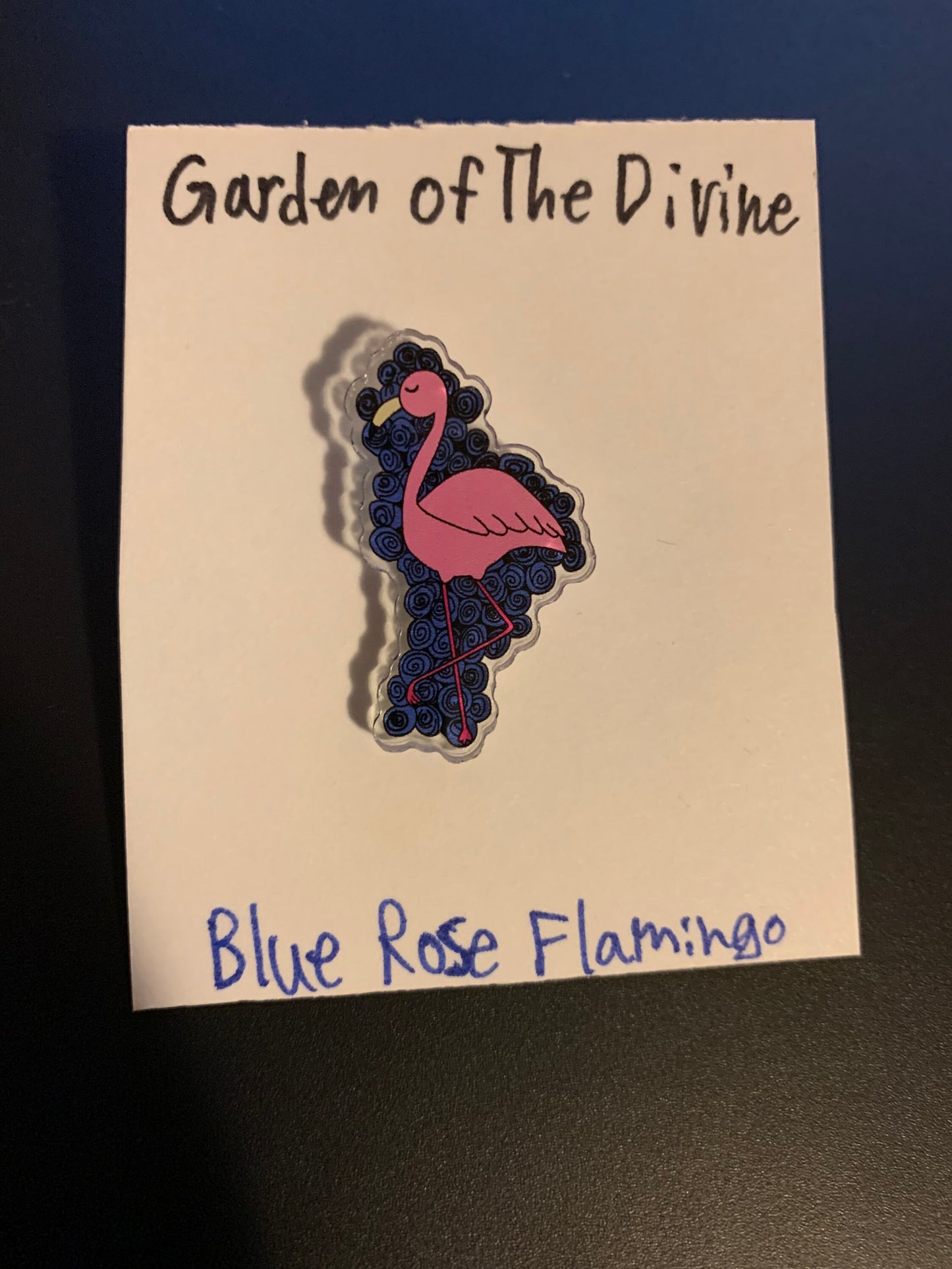 Blue Rose Flamingo Sticker / Acrylic Pin