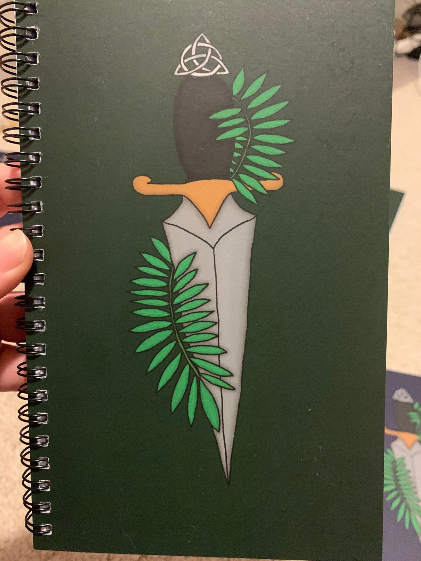 Triquetra Dagger Lined Notebook Dark Green and Navy Blue