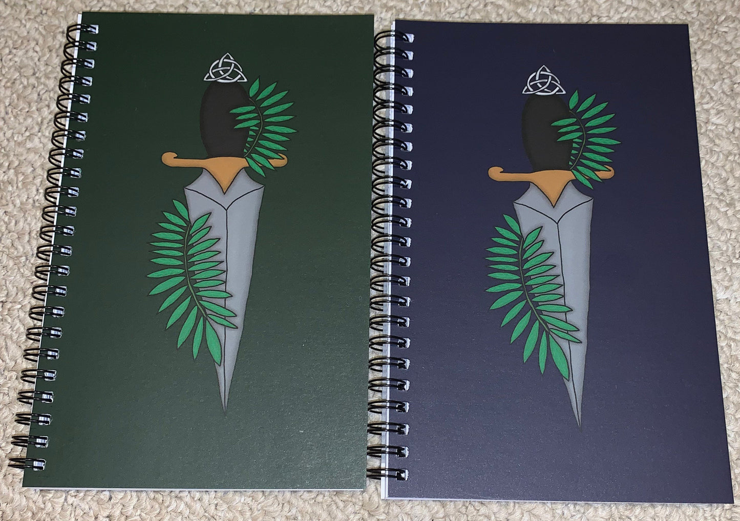 Triquetra Dagger Lined Notebook Dark Green and Navy Blue