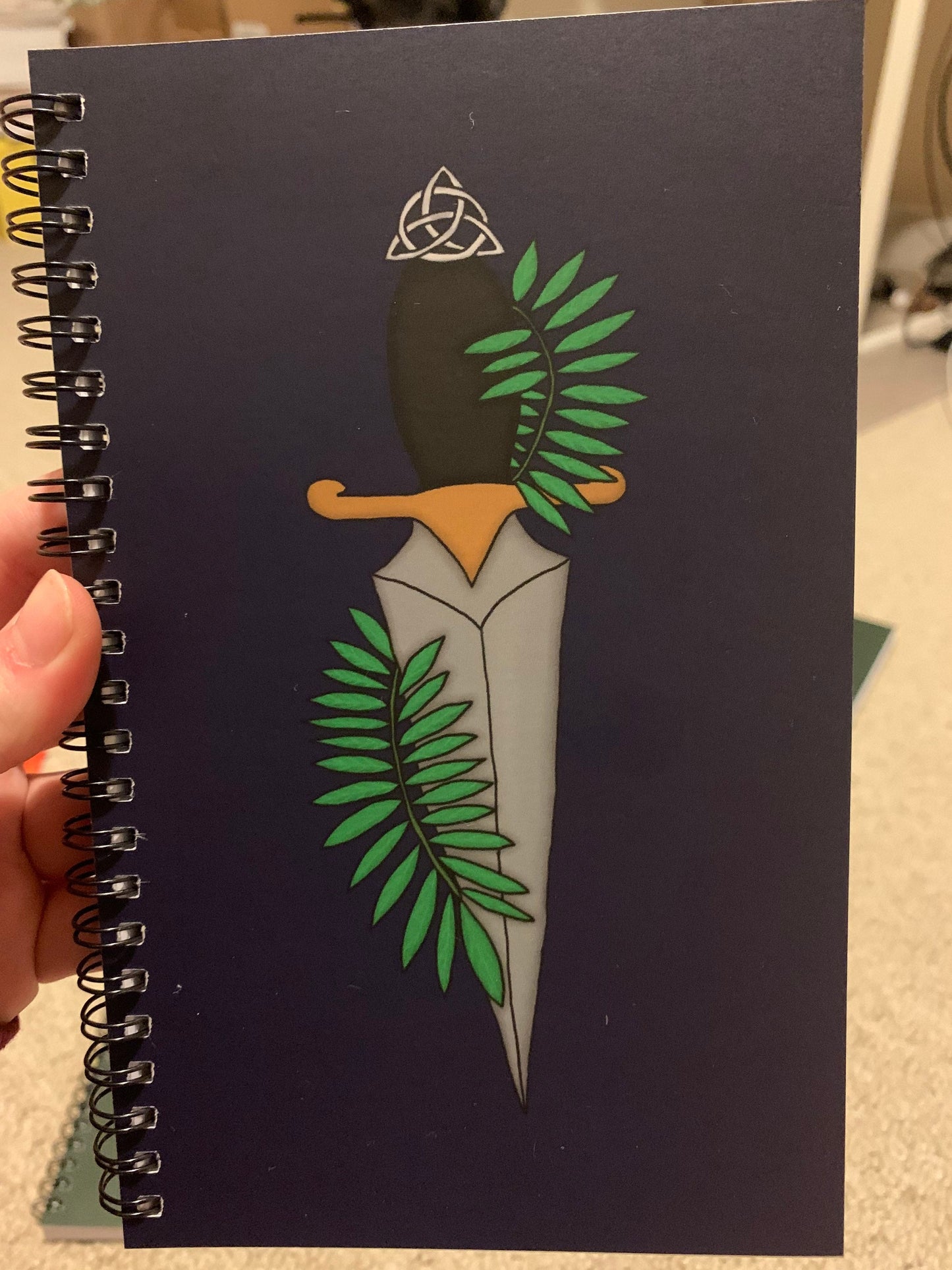 Triquetra Dagger Lined Notebook Dark Green and Navy Blue